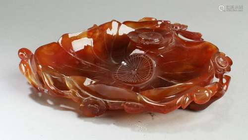 Chinese Agate Leaf Shaped Ink Wash