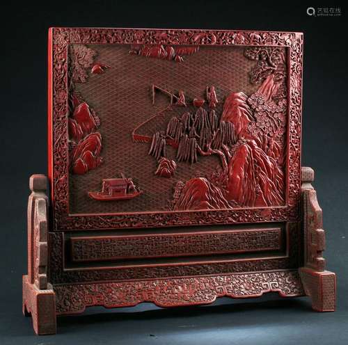 Chinese Cinnabar Lacquer Table Screen