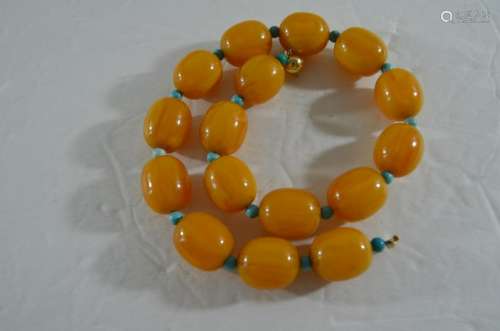Chinese old Butter Amber 14k Gold Necklace