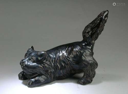 A Black Color Porcelain Cat Figurine