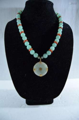 Chinese Green Jade 14k Gold Necklace