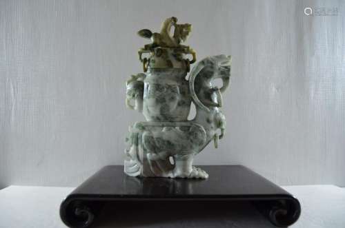 Chinese Green Jade Carved Beast Statue