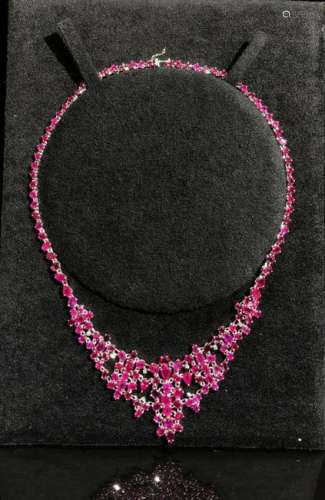 18K Gold Japanese Ruby Diamond Necklace
