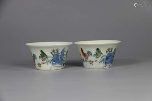 Pair of Chinese Doucai Cups