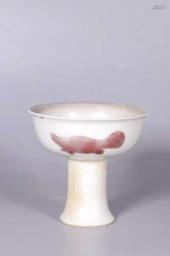 Chinese Copper Red Porcelain High Foot Cup