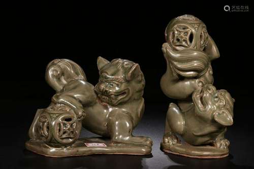 Ming Pair of Chinese Yaozhou WarePorcelain Foo-Dog