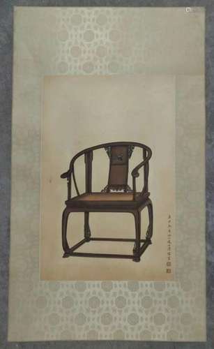 Chinese Ink Color Scroll Painting, A Chair, Pu Ru