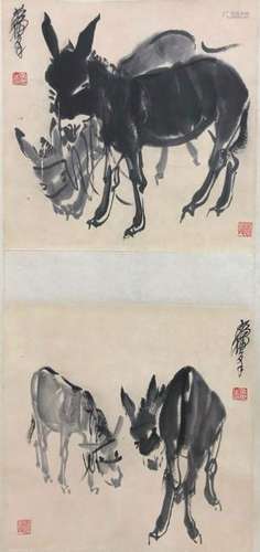 Chinese Ink Color Scroll Painting,Huang Zhou