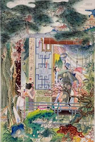 Chinese Ink Color Scroll Painting,Hu Ye Fo