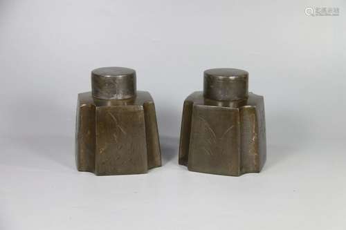 Pair of Chinese Pewter Tea Canddy