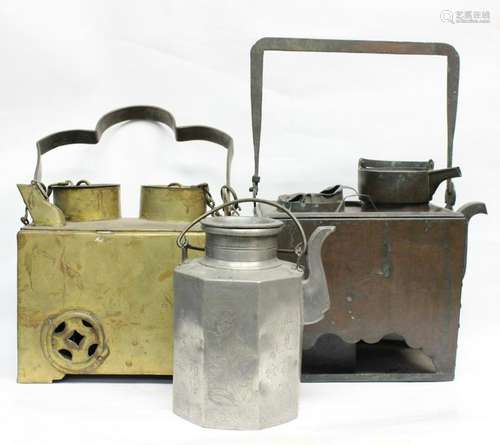 3 Chinese Metal Teapots