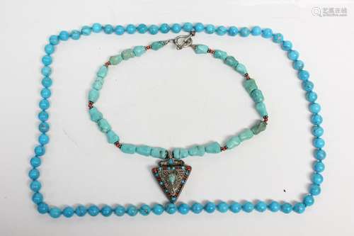 2 Chinese Necklace w Silver Mount