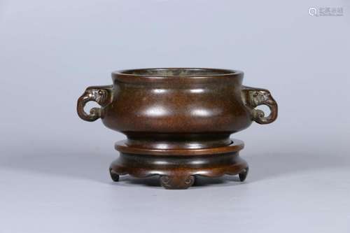 Chinese Bronze Censer w Base