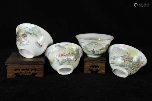 A Set of Chinese Famille-Rose Porcelain Cups