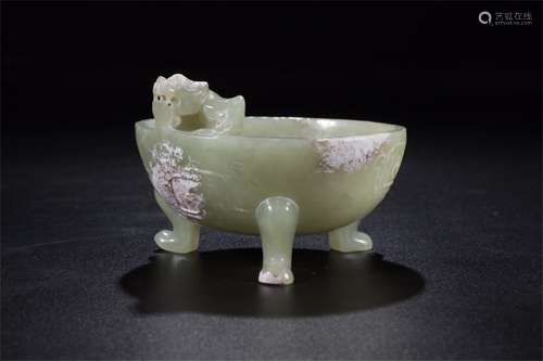 A Chinese Carved Jade Brush Washer