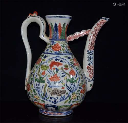 A Chinese Wu-Cai Glazed Porcelain Wine Pot