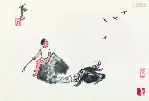 李可染（1907～1989）牧牛图 镜片 设色纸本