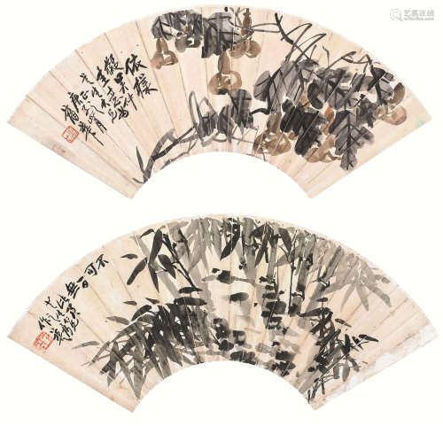蒲华（1832～1911）竹子葫芦 扇面 设色纸本