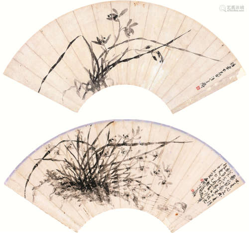 汪吉麟（1871～1960）兰草 扇面 设色纸本