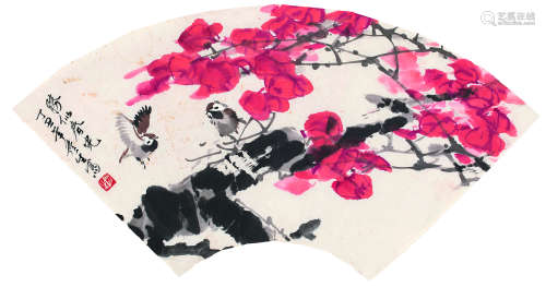 周彦生（b.1942）1997年作 红叶小鸟 镜片 设色纸本