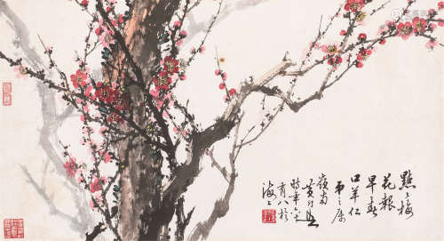 黄幻吾（1906～1985）梅花 镜片 设色纸本