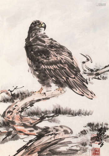 黄胄（1925～1997）鹰 镜片 设色纸本