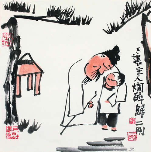 刘二刚（b.1947）又让主人烂醉归 镜片 设色纸本