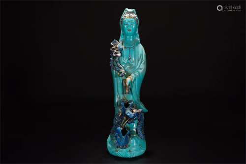 A Chinese Turquoise-Green Glazed Porcelain  Figure of Buddha