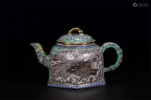 A Chinese Enamel Glazed Yixing Clay Tea Pot