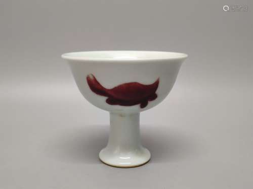 A Chinese Red Glazed Porcelain Stem-Cup