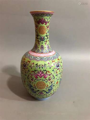 A Chinese Green Ground Famille-Rose Porcelain Vase