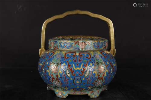 A Chinese Blue Ground Golden Glazed Porcelain Incense Burner