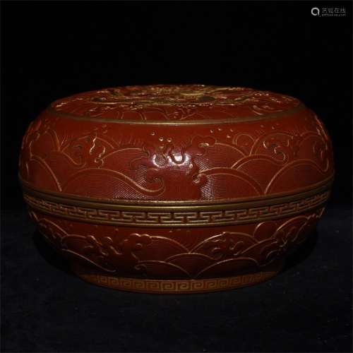 A Chinese Lacquer-Red Glazed Porcelain Ink Pad Round Box wit Cover