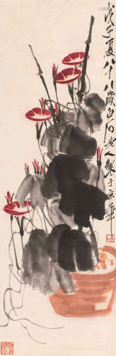 齐白石（1864～1957） 1948年作 牵牛花 立轴 设色纸本