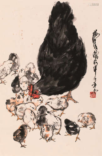 黄胄（1925～1997） 1984年作 群鸡图 立轴 设色纸本