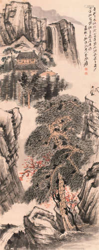 张大千（1899～1983） 1847年作 观瀑图 立轴 设色纸本