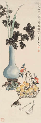 孔小瑜（1899～1984） 1947年作 五瑞图 镜片 设色纸本