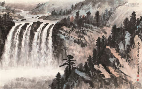 黄君璧（1898～1991） 1979年作 飞瀑雷鸣 托片 设色纸本