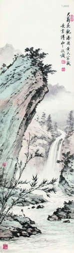 黄君璧（1898～1991） 观瀑图 镜片 设色纸本