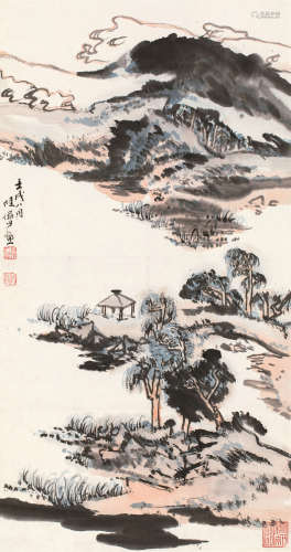 陆俨少（1909～1993） 1982年作 沧江亭子图 立轴 设色纸本