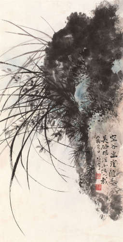 黎雄才（1910～2001） 兰石图 镜片 设色纸本