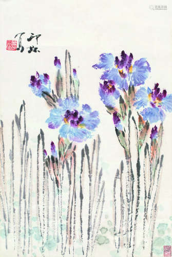 萧朗（1917～2010） 蝴蝶兰 镜片 设色纸本