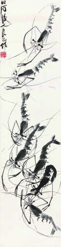 齐良己（1923～1988） 群虾图 镜片 设色纸本