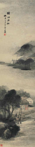 吴石仙（1845～1916） 烟江渔艇 立轴 设色纸本