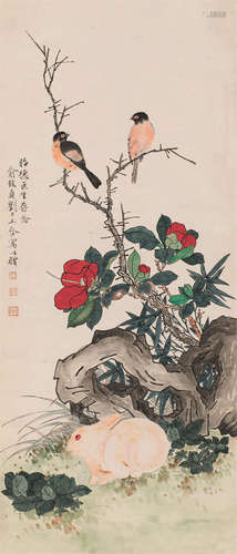 俞致贞（1915～1995）刘力上 花鸟 立轴 设色纸本