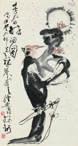 鍾增亚（b.1940） 1986年作 李太白醉酒图 立轴 设色纸本