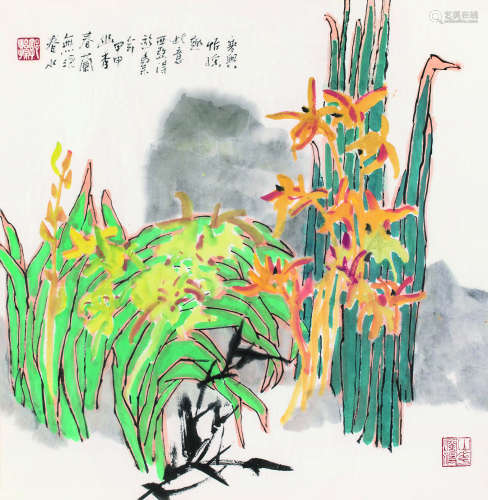 郭怡孮（b.1940） 花卉 镜框 设色纸本