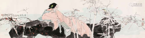 王西京（b.1946） 1992年作 宋人诗意 镜片 设色纸本