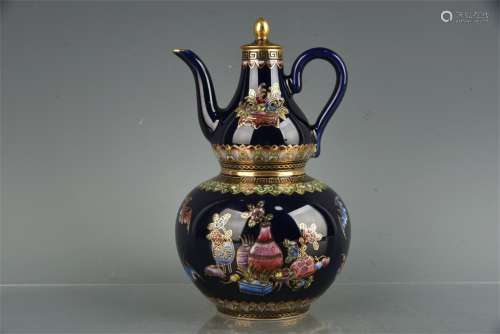 A Chinese Blue Glazed Porcelain Double Gourd Wine Pot
