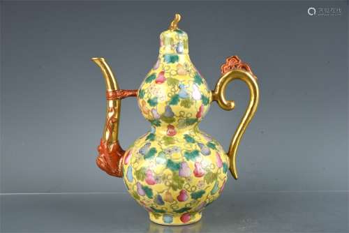 A Chinese Yellow Ground Enamel Glazed Porcelain Wine Pot